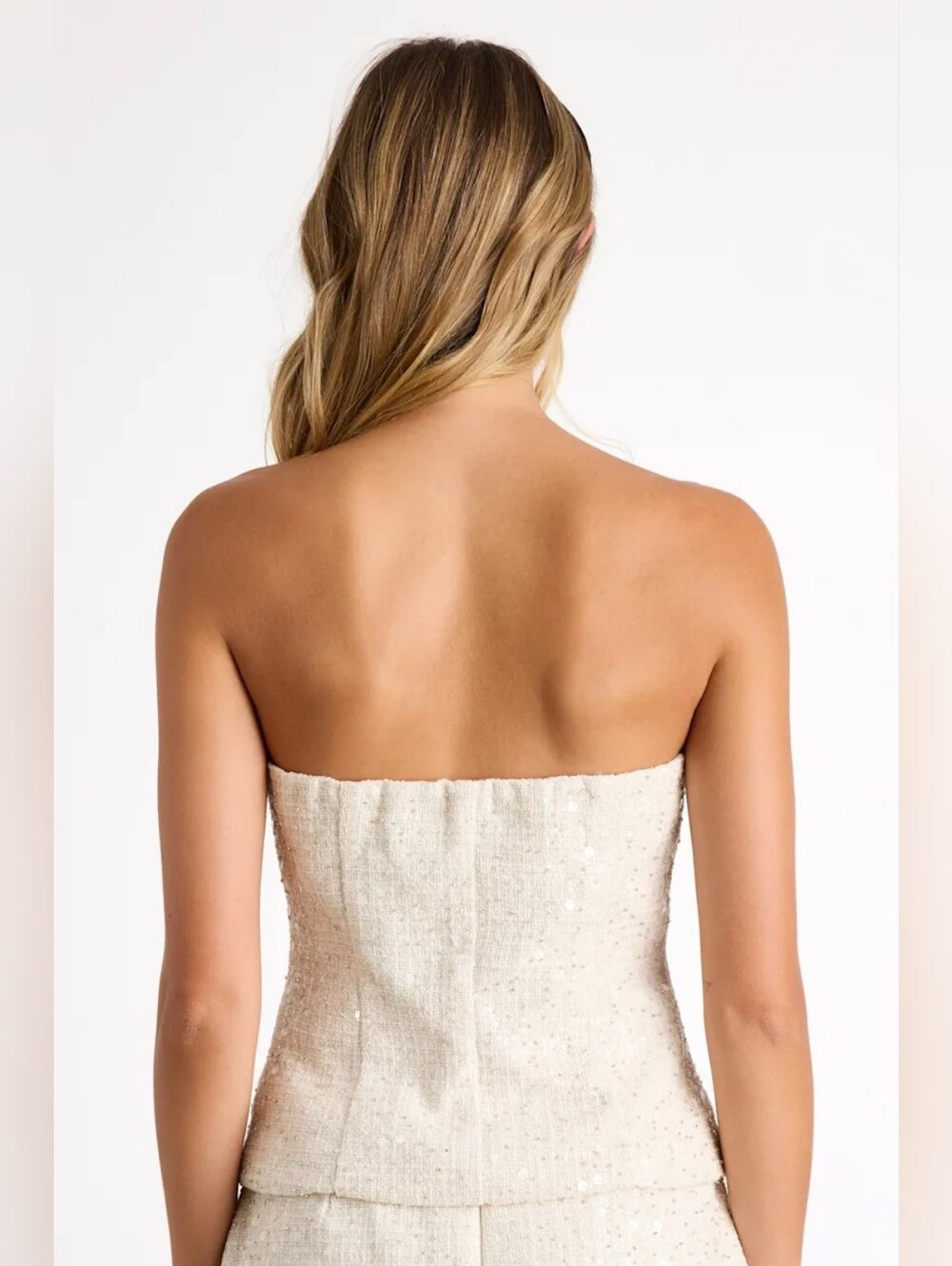 Lulu's Cream Strapless Tweed Sequin Button Corset Top - Picture 2 of 6